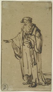 A Standing Old Man、c.1638（紙にペンとインクでウォッシュ） 作： Rembrandt van Rijn